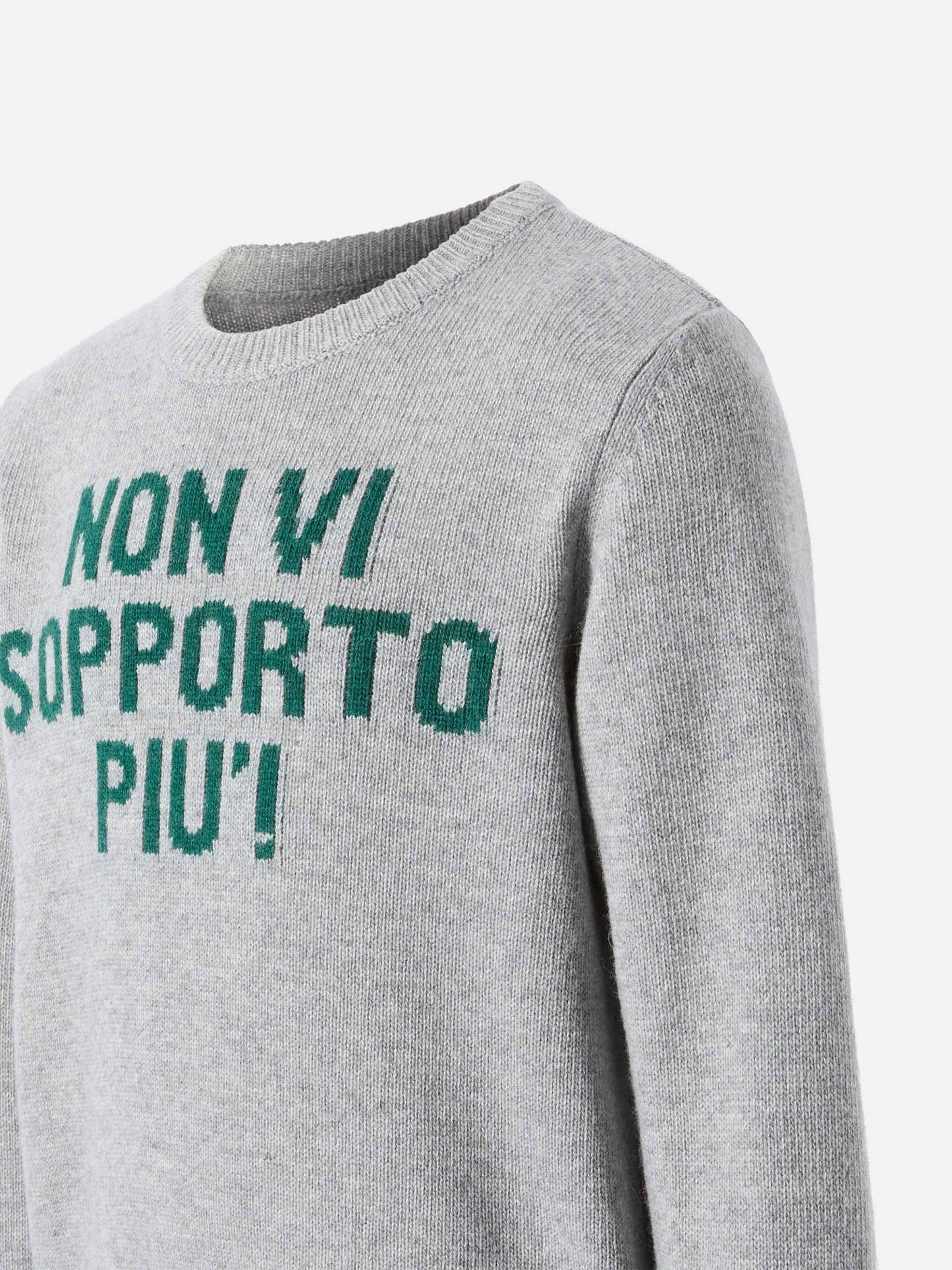 Grauer Douglas-Pullover mit Rundhalsausschnitt und Non vi sopporto più-Jacquard