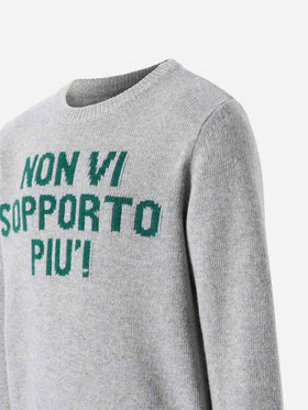 Grauer Douglas-Pullover mit Rundhalsausschnitt und Non vi sopporto più-Jacquard