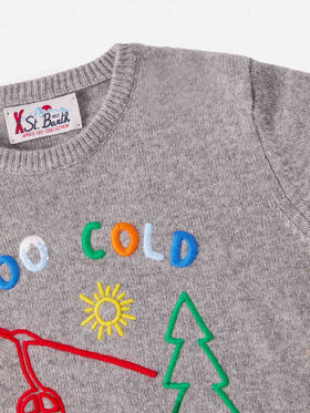 Pullover Douglas aus Kaschmirmischung mit der Stickerei "Zu kalt für die Schule".