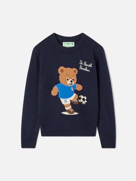 Jersey de punto con cuello redondo Navy blue Douglas con parche de osito de peluche 