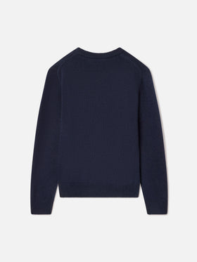 Jersey de punto con cuello redondo Navy blue Douglas con parche de osito de peluche 