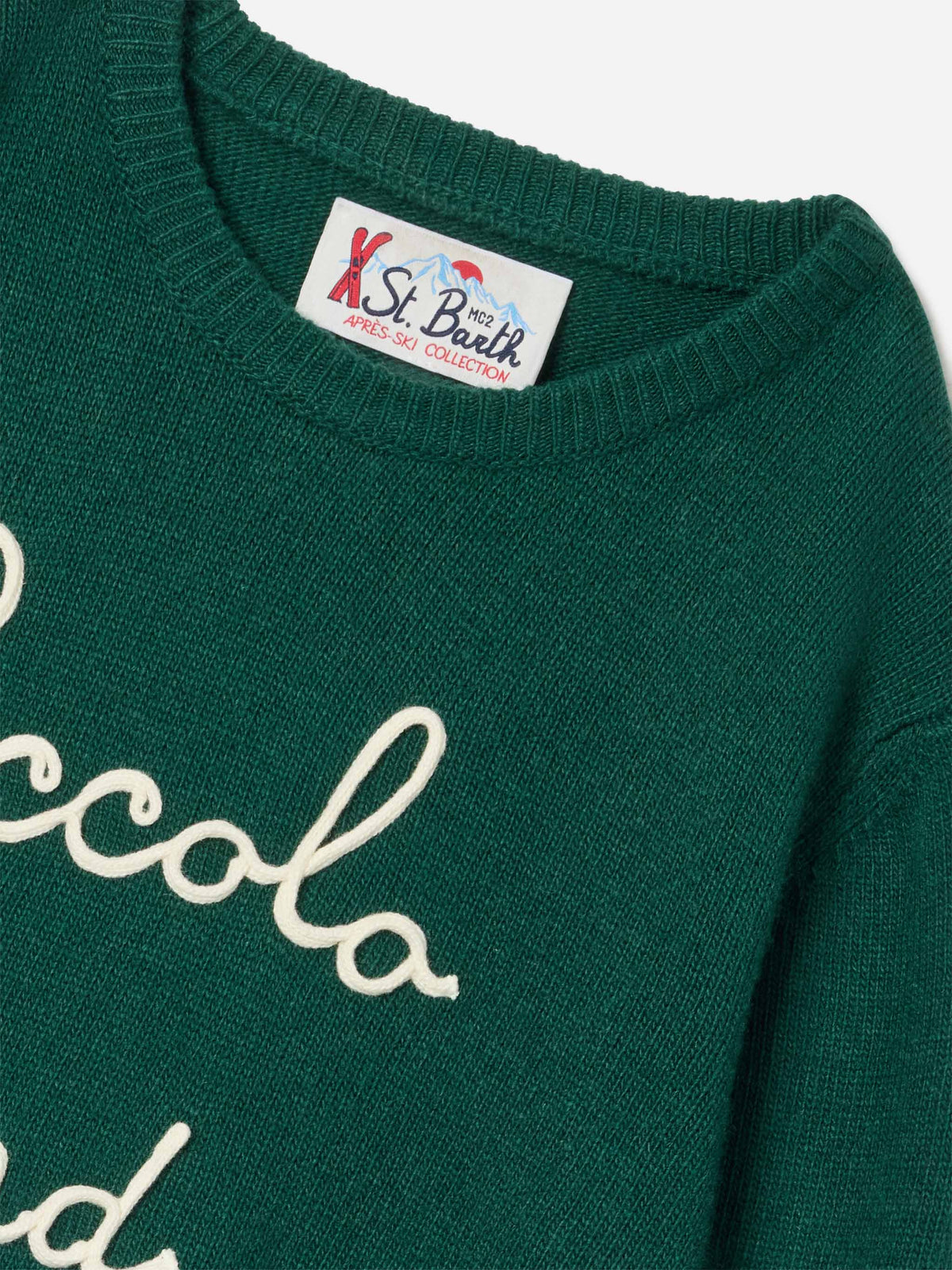 Jersey de punto con cuello redondo Green Douglas con bordado Piccolo Lord 