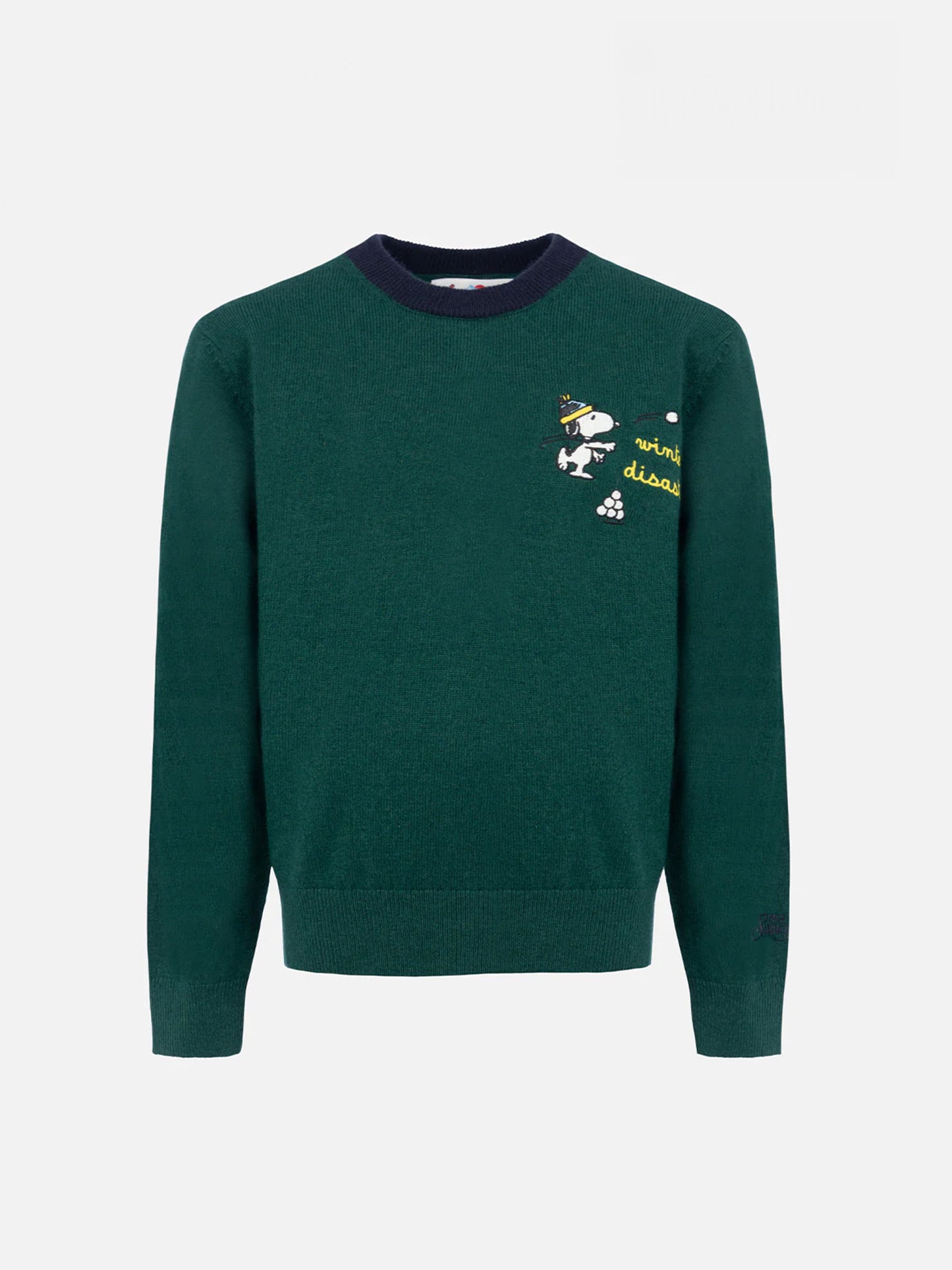 Grüner Rundhalspullover für Jungen Douglas Light mit Snoopy-Schneeball-Stickerei | SNOOPY PEANUTS SPECIAL EDITION
