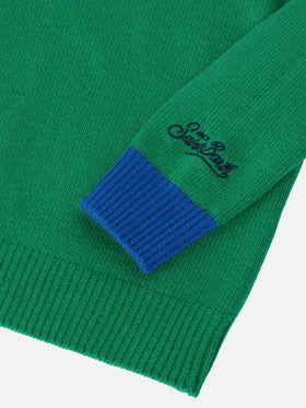 Grüner Douglas-Pullover mit Rundhalsausschnitt und „Out of School“-Stickerei