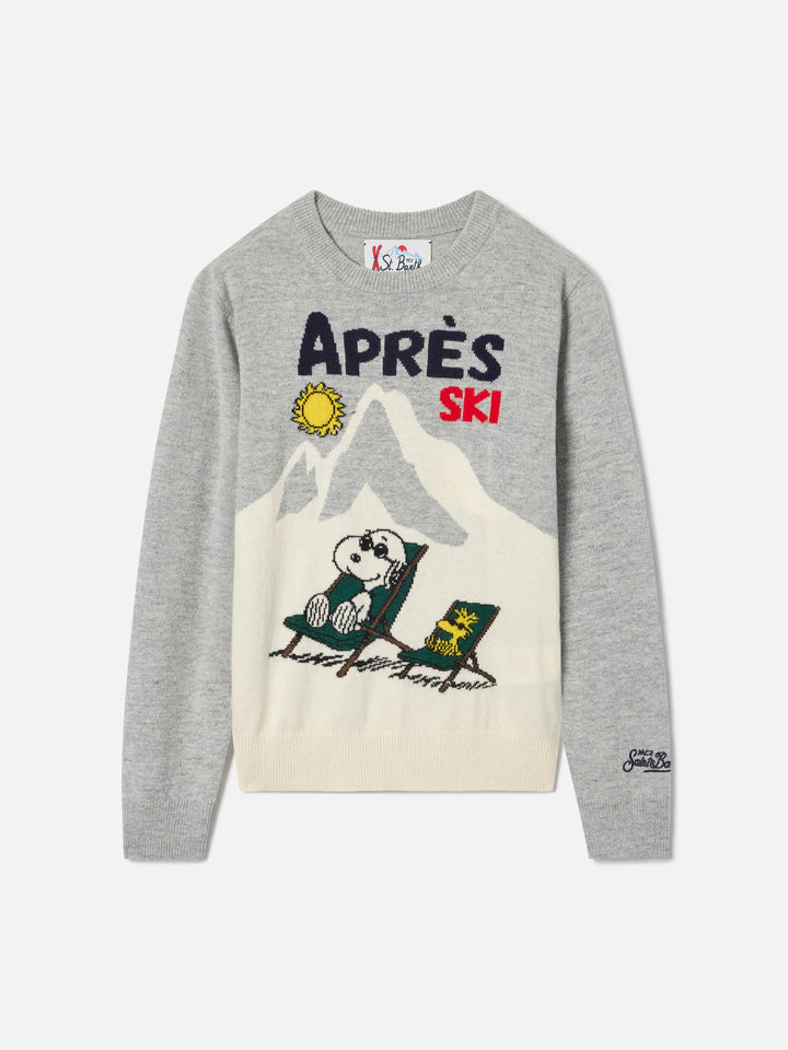 Jersey de punto gris con cuello redondo y Snoopy intarsia | Special edition 