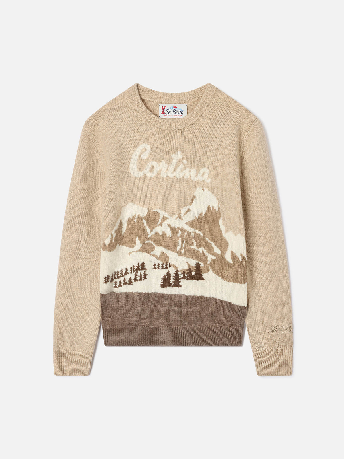 Punto de cuello redondo Beige Douglas con intarsia Cortina 