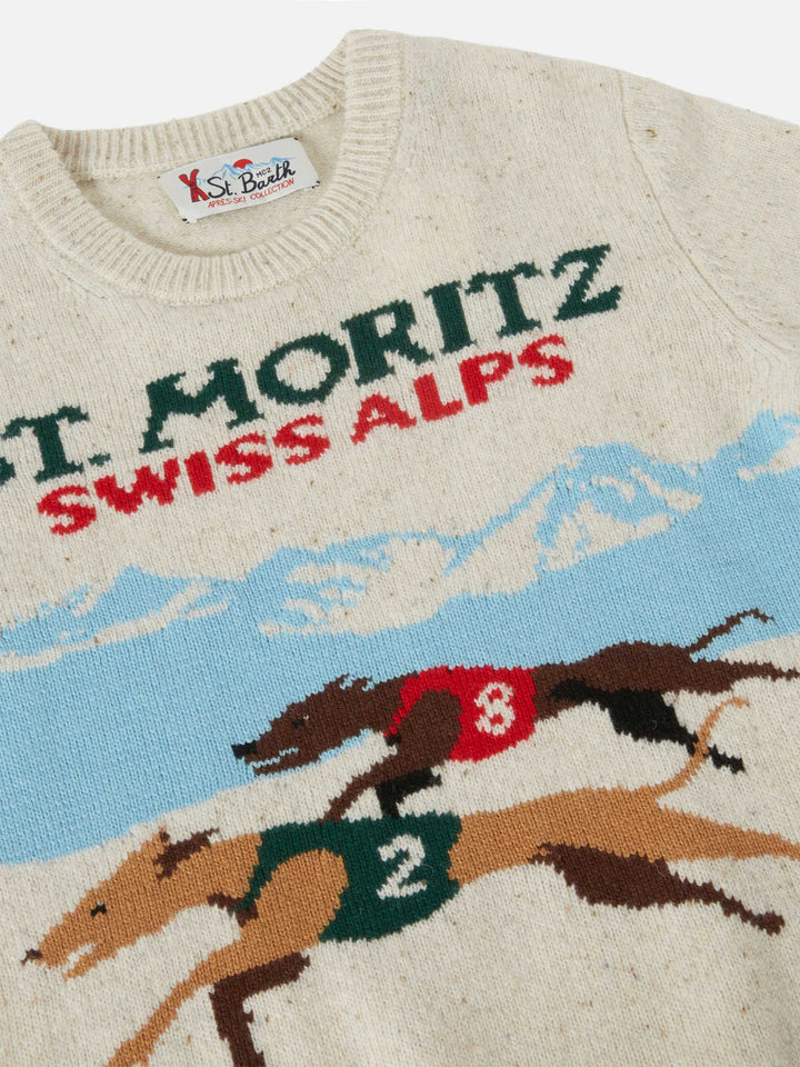 Crewneck Douglas with Saint Moritz postcard jacquard