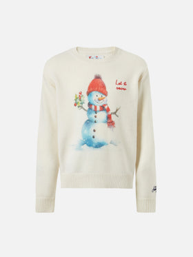 Girocollo Douglas bianco con ricamo Let it snow