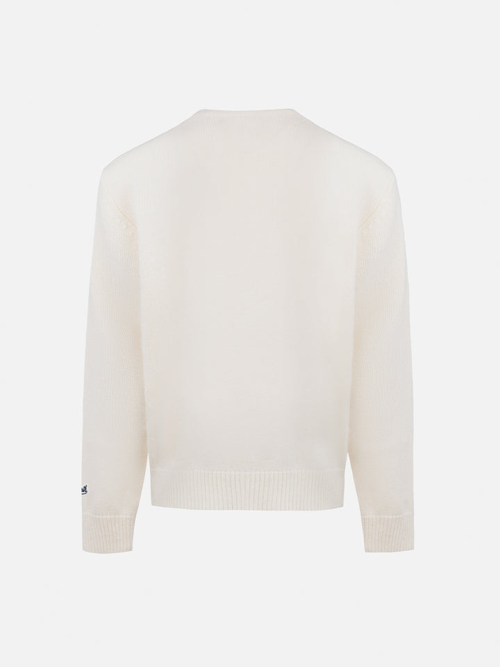 Boy white crewneck sweater Douglas with beary much embroidery - MC2 Saint Barth