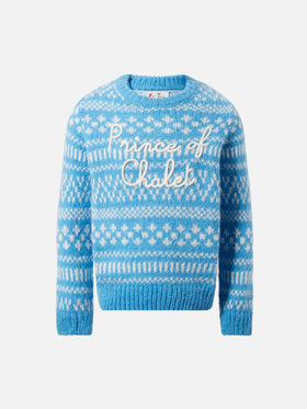 Hellblaues Douglas Soft-Shirt mit Rundhalsausschnitt und Prince of Chalet-Stickerei