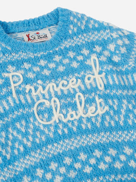 Hellblaues Douglas Soft-Shirt mit Rundhalsausschnitt und Prince of Chalet-Stickerei