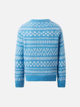 Hellblaues Douglas Soft-Shirt mit Rundhalsausschnitt und Prince of Chalet-Stickerei