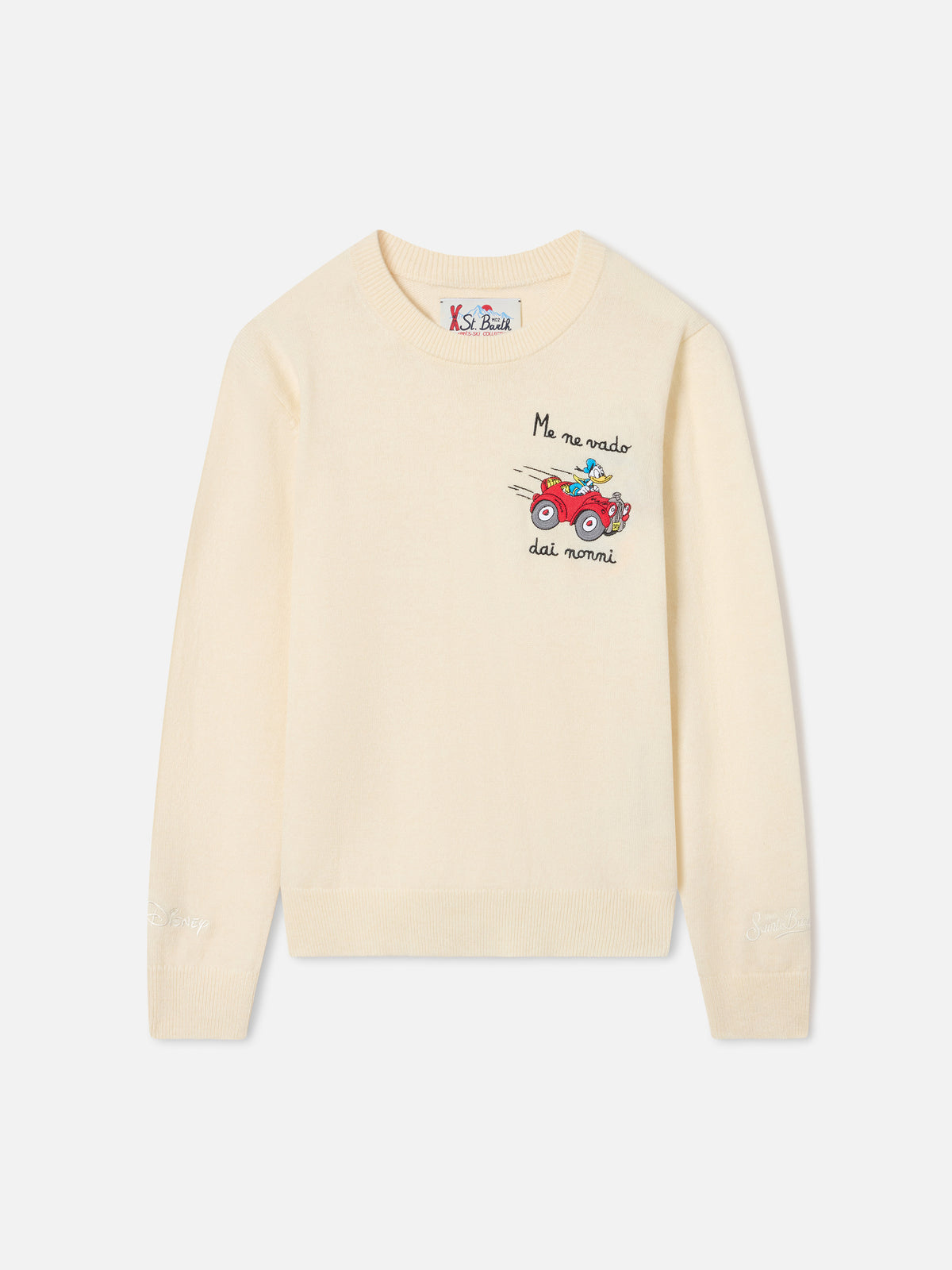 Maglia girocollo Douglas Light panna in misto lana e cashmere con intarsio Paperino | Special edition