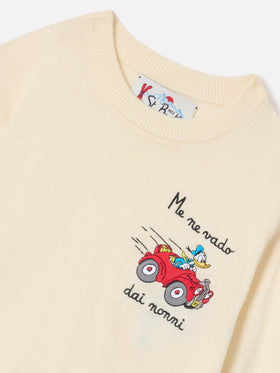 Maglia girocollo Douglas Light panna in misto lana e cashmere con intarsio Paperino | Special edition