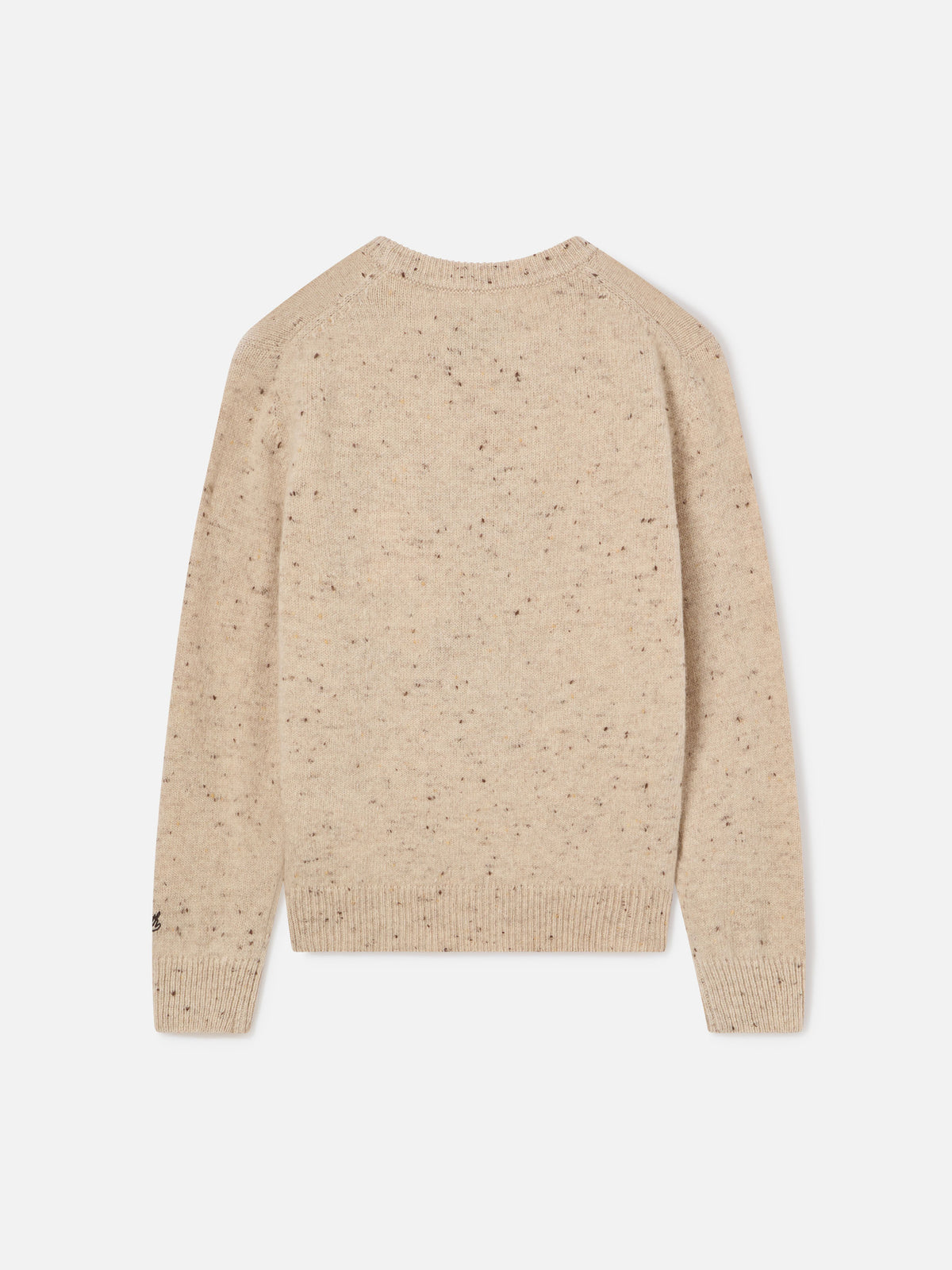 Cream Douglas wool blend Donegal knit crewneck with teddy bear patch and Country Boy embroidery