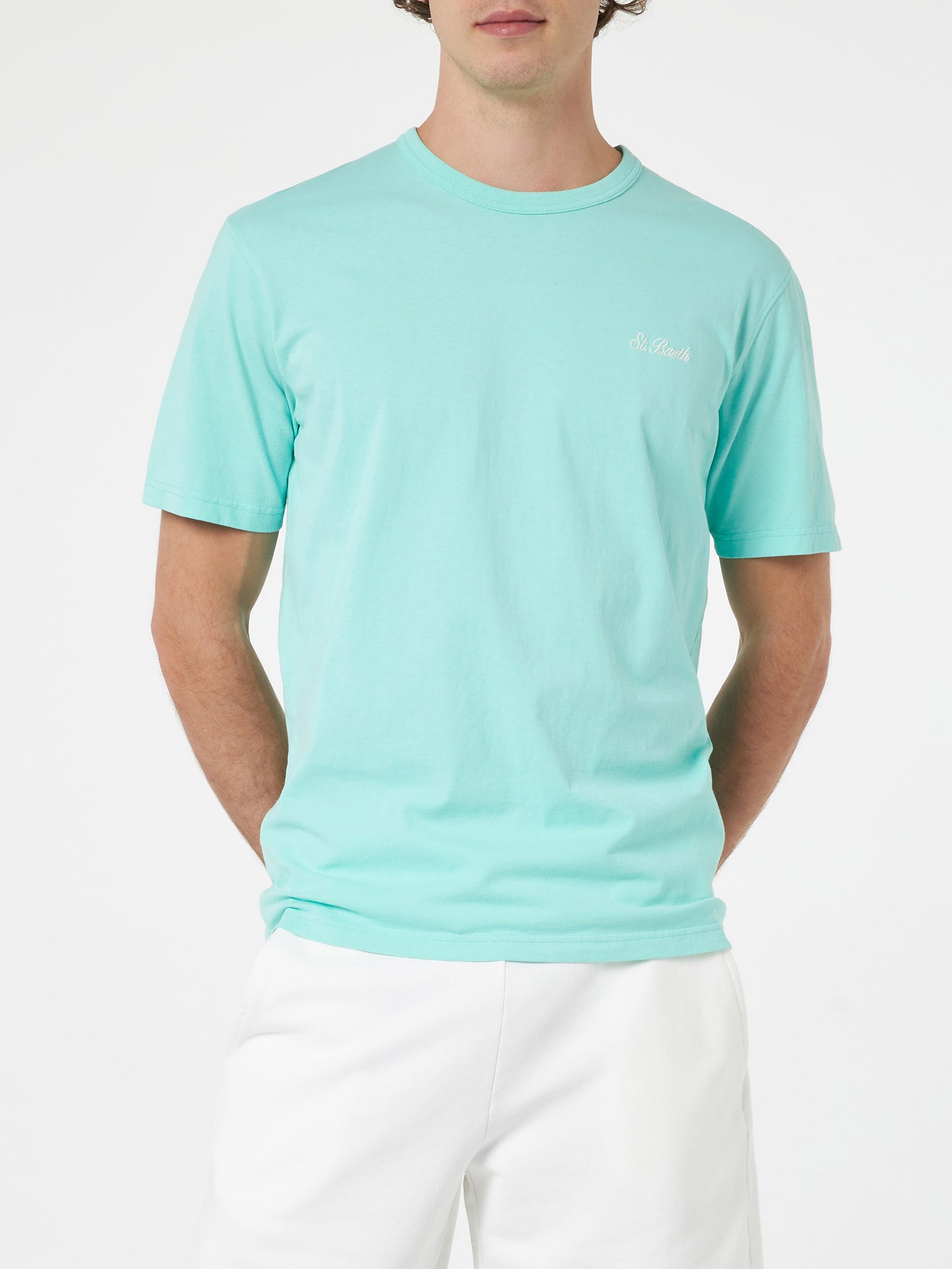 Man sage green cotton jersey t-shirt Dover with St. Barth embroidery - MC2 Saint Barth