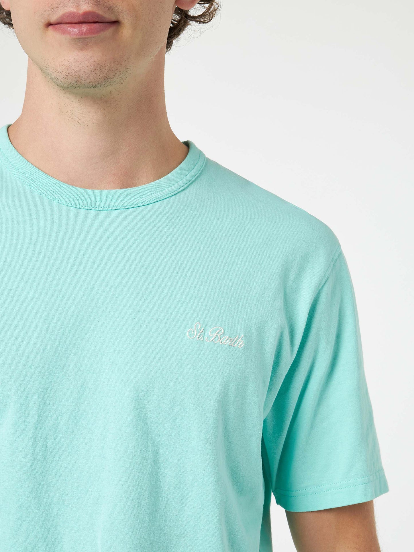 Man sage green cotton jersey t-shirt Dover with St. Barth embroidery - MC2 Saint Barth