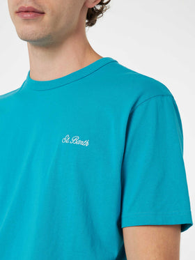 Man teal cotton jersey t-shirt Dover with St. Barth embroidery - MC2 Saint Barth