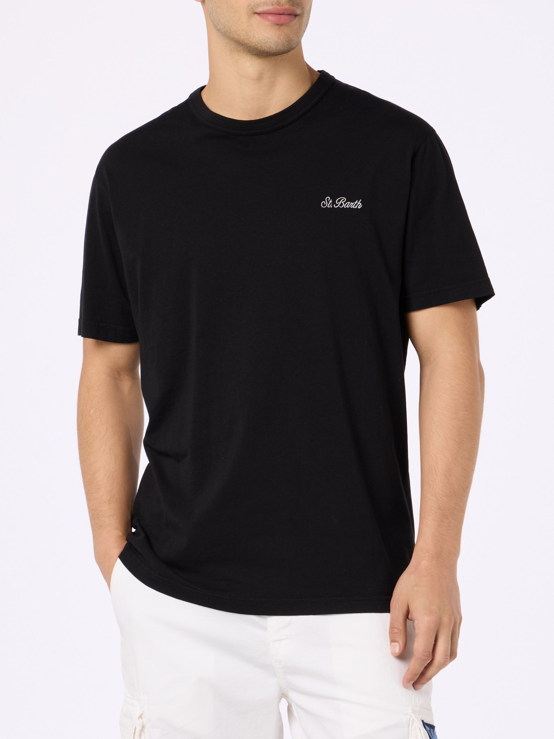 Man black cotton jersey t-shirt Dover with St. Barth embroidery - MC2 Saint Barth