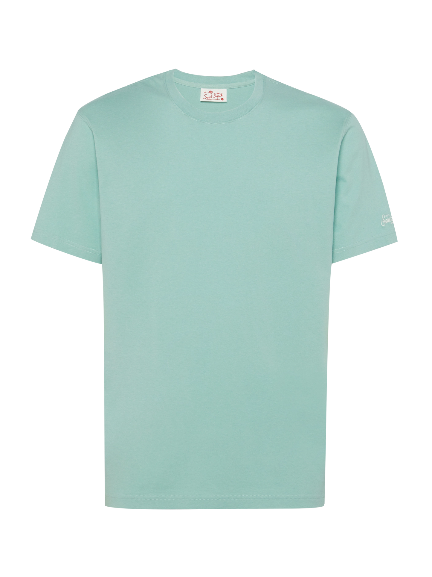 Salbeigrünes Baumwolljersey-T-Shirt Dover mit St. Barth-Stickerei