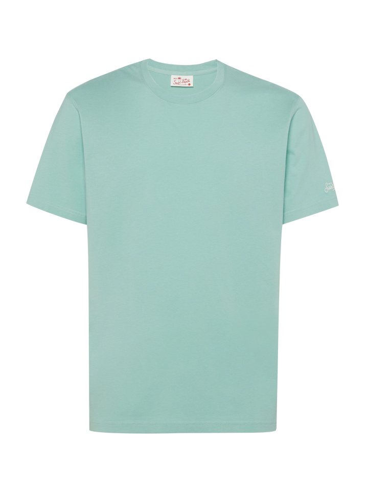 Salbeigrünes Baumwolljersey-T-Shirt Dover mit St. Barth-Stickerei