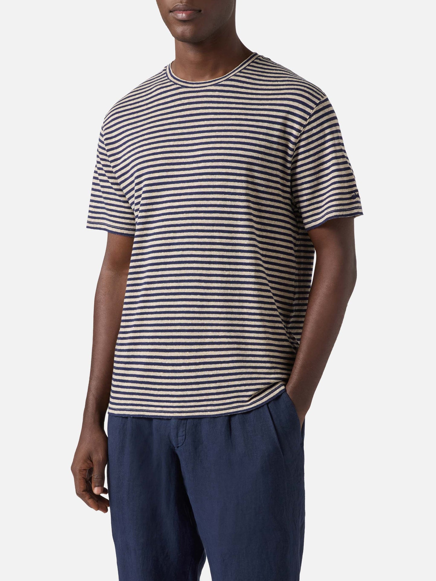 T-shirt Dover in cotone a righe blu con ricamo logo