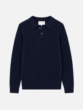 Navy blue Downing ribbed polo sweater