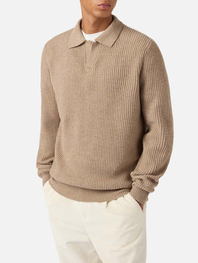 Khakifarbenes Strickpolo-Shirt Downing aus 100 % Wolle