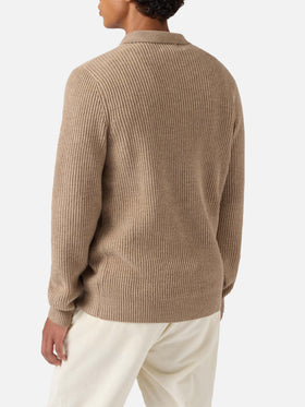 Khakifarbenes Strickpolo-Shirt Downing aus 100 % Wolle