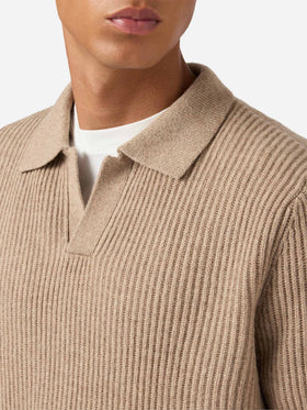 Khakifarbenes Strickpolo-Shirt Downing aus 100 % Wolle