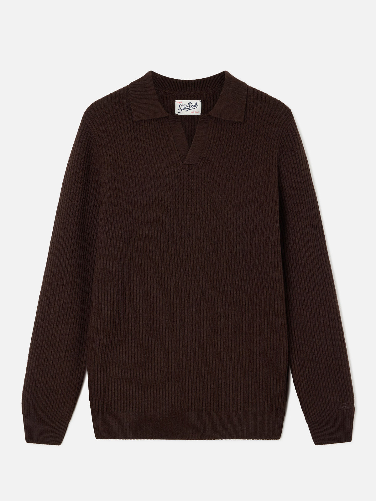 Braunes geripptes Poloshirt aus Downing-Wolle 