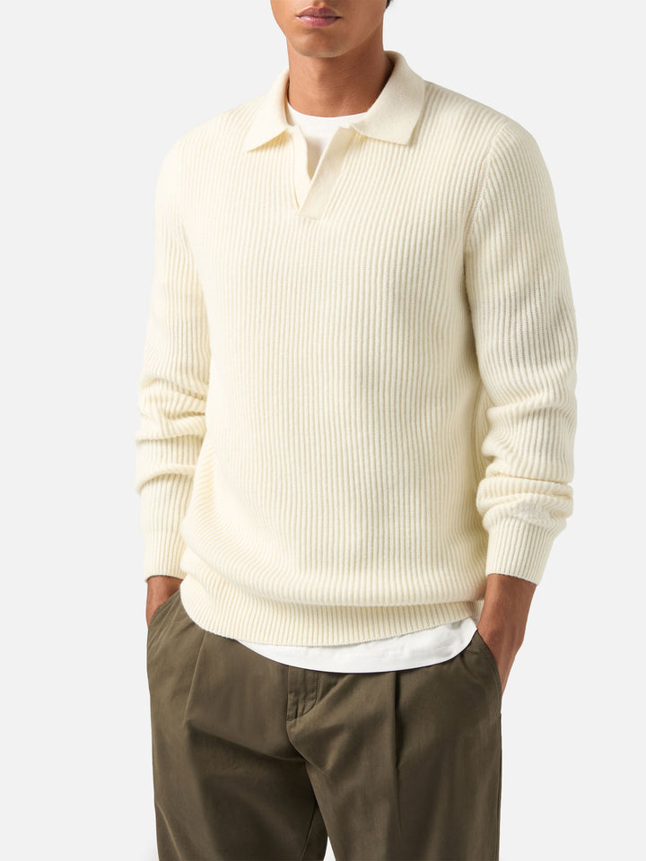 Polo en maille côtelée de laine Off white Downing 