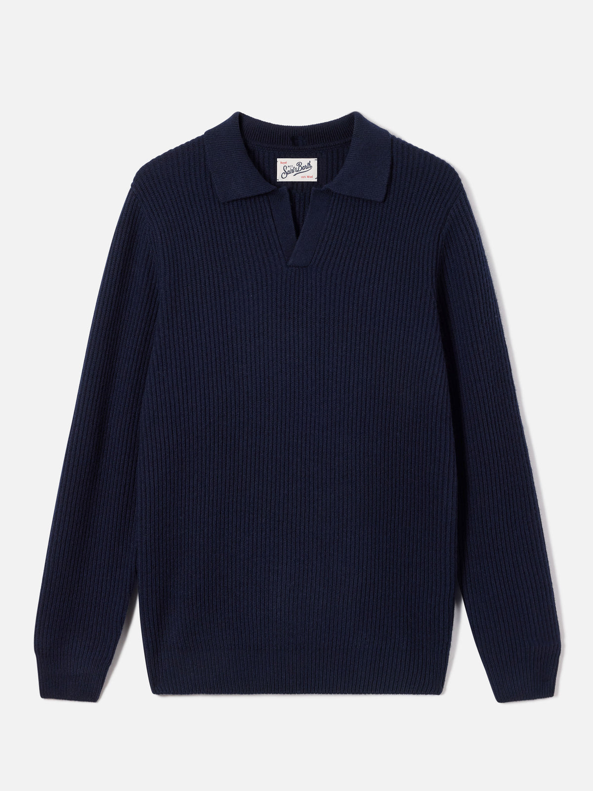 Polo de punto acanalado de lana Navy blue Downing 