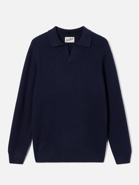 Polo de punto acanalado de lana Navy blue Downing 