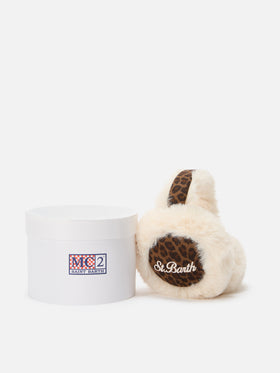 Cache-oreilles à imprimé léopard avec broderie logo 