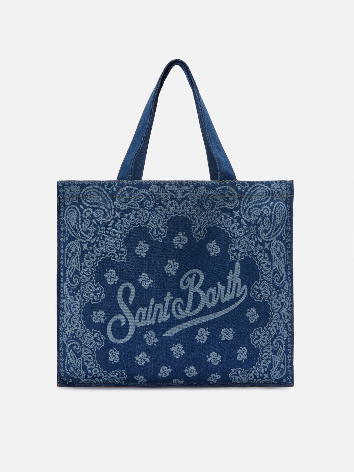 Borsa Essential in tessuto denim con stampa bandana e logo a contrasto