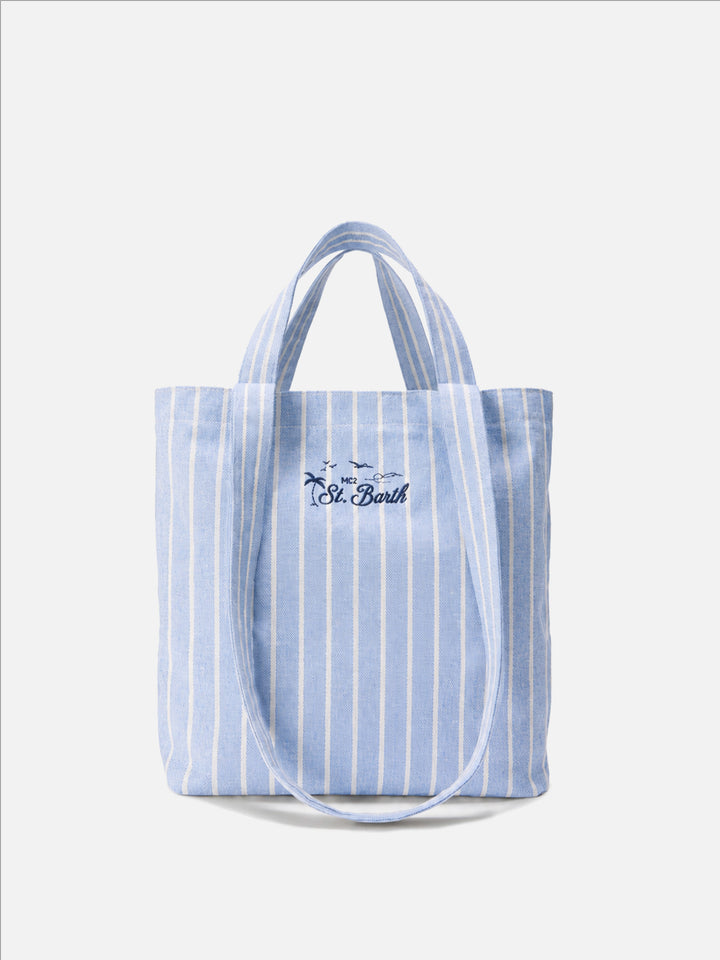 Bolso Essential Beach de algodón blue y blanco a rayas tote 