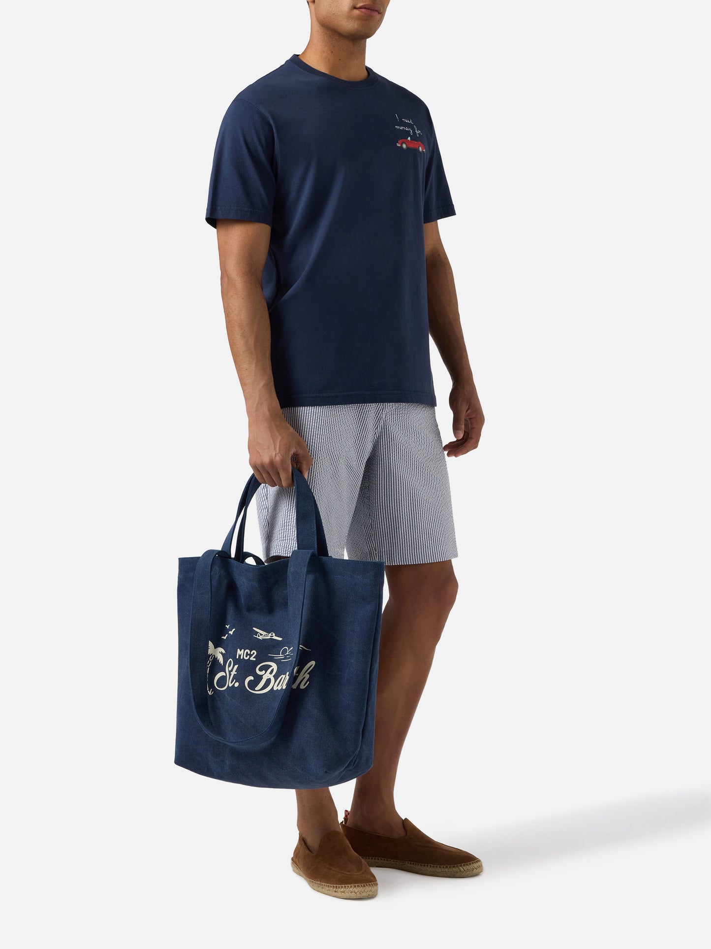 Sac cabas Essential Beach en coton bleu marine avec logo brodé 