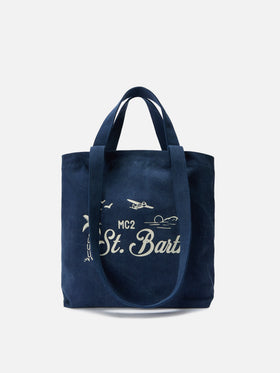 Sac cabas Essential Beach en coton bleu marine avec logo brodé 