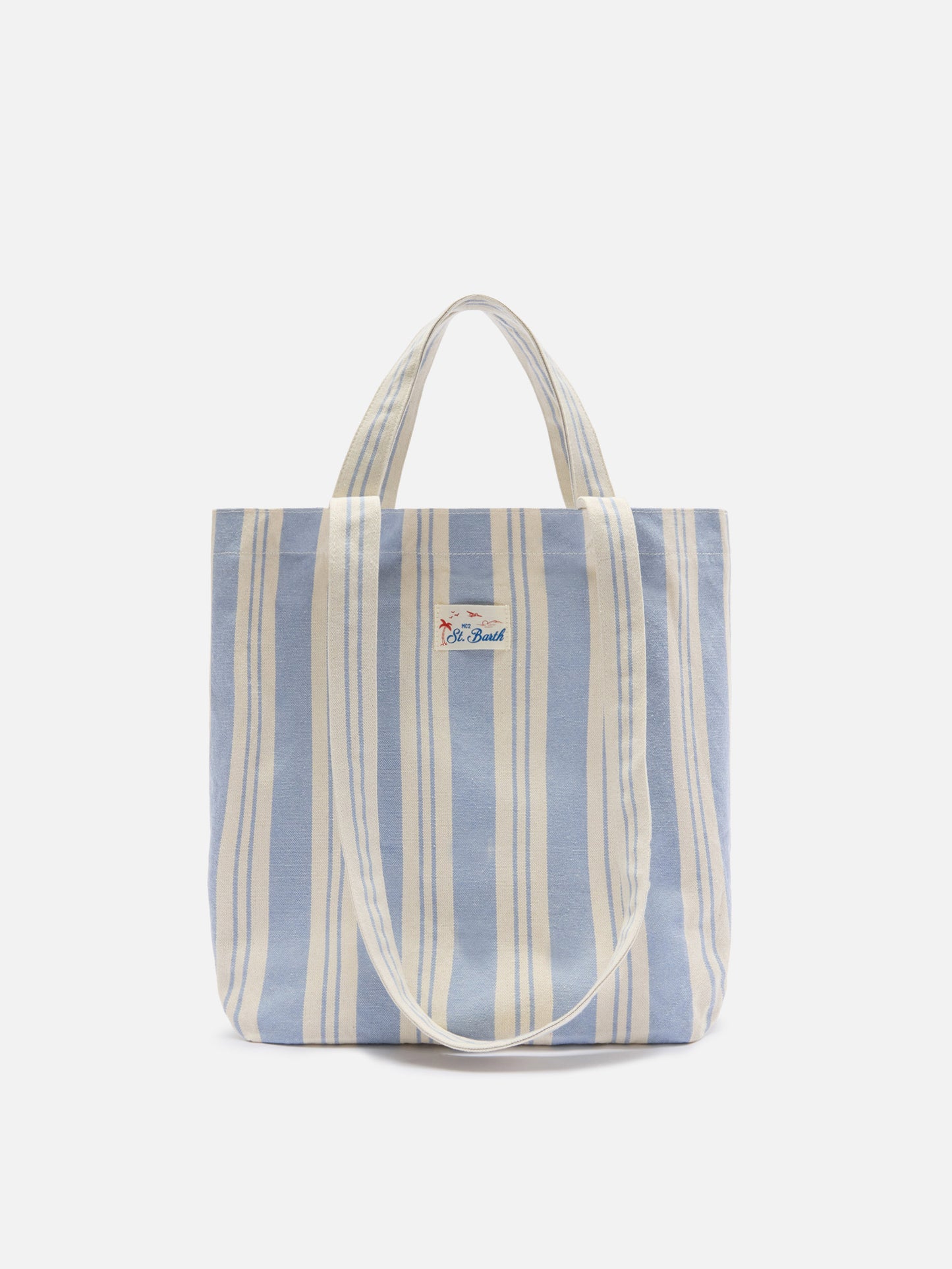 Bolso tote de algodón Essential Beach a rayas azul claro y blanco 