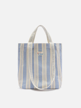 Bolso tote de algodón Essential Beach a rayas azul claro y blanco 