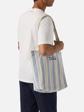 Bolso tote de algodón Essential Beach a rayas azul claro y blanco 