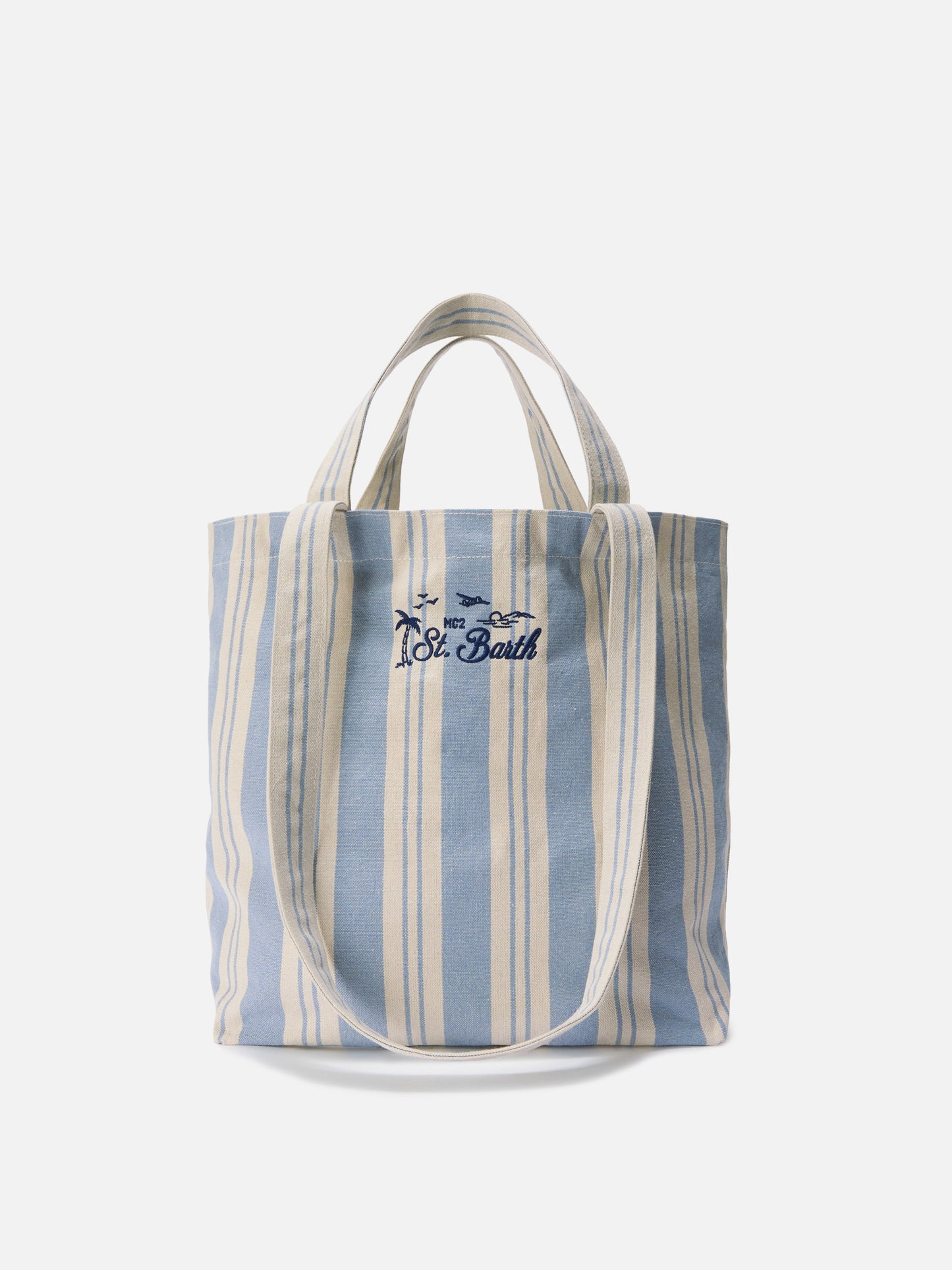 Bolso tote de algodón Essential Beach a rayas azul claro y blanco 