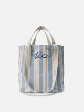 Bolso tote de algodón Essential Beach a rayas azul claro y blanco 