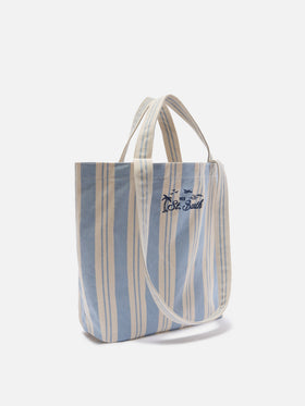 Bolso tote de algodón Essential Beach a rayas azul claro y blanco 