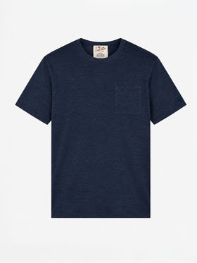 Navy blue Ecstasea linen T-shirt with pocket