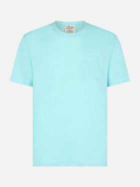 Man water green linen jersey t-shirt Ecstasea with pocket - MC2 Saint Barth