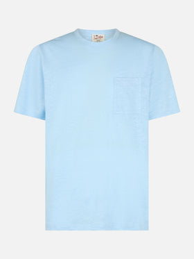 Man light blue linen jersey t-shirt Ecstasea with pocket - MC2 Saint Barth