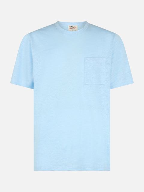Man light blue linen jersey t-shirt Ecstasea with pocket - MC2 Saint Barth