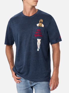 Man linen jersey t-shirt Ecstasea with printed and embroidered pocket - MC2 Saint Barth